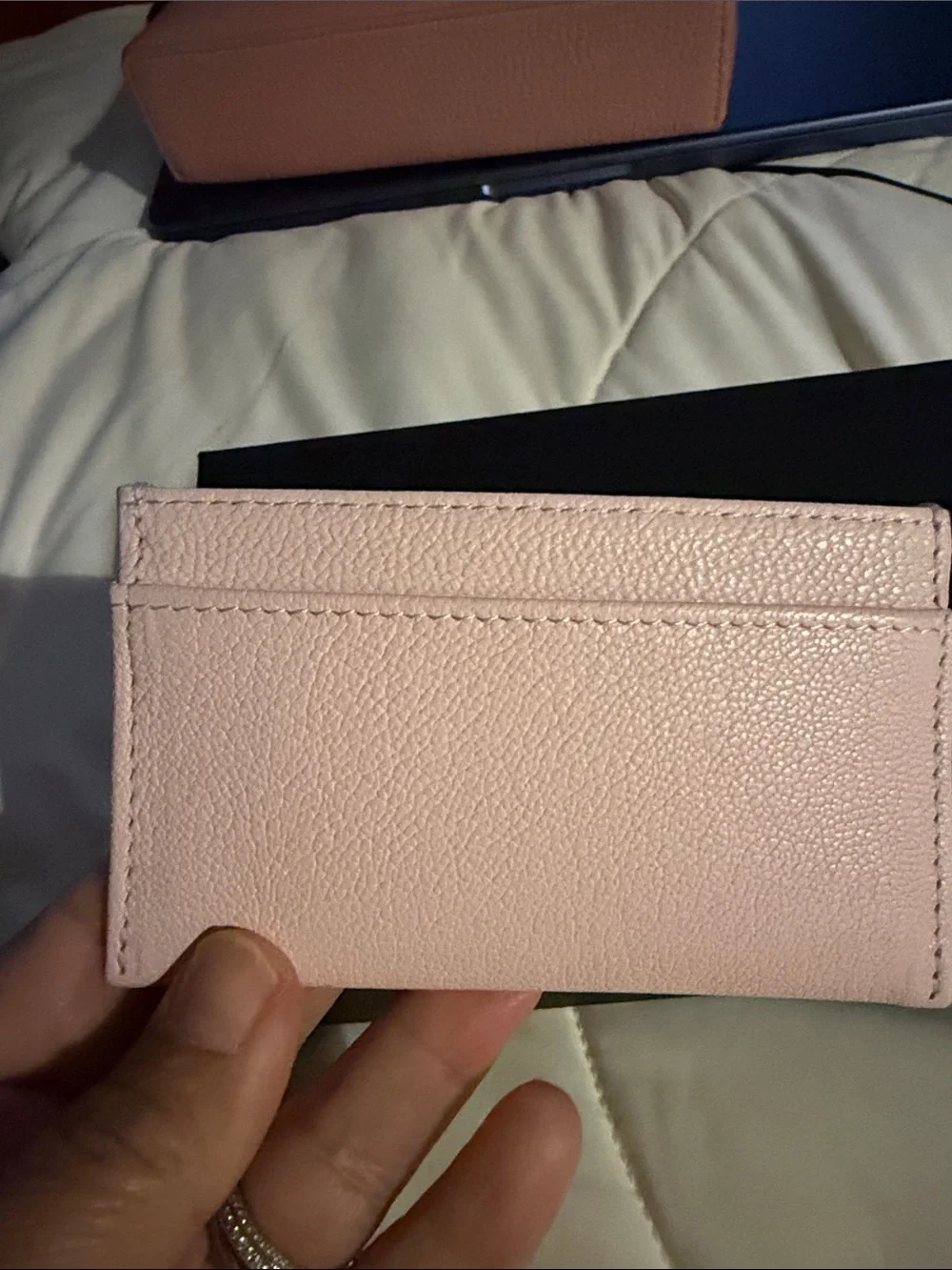 100% Authentic CHANEL Pink Card Holder with Gold CC Emblem and Apple